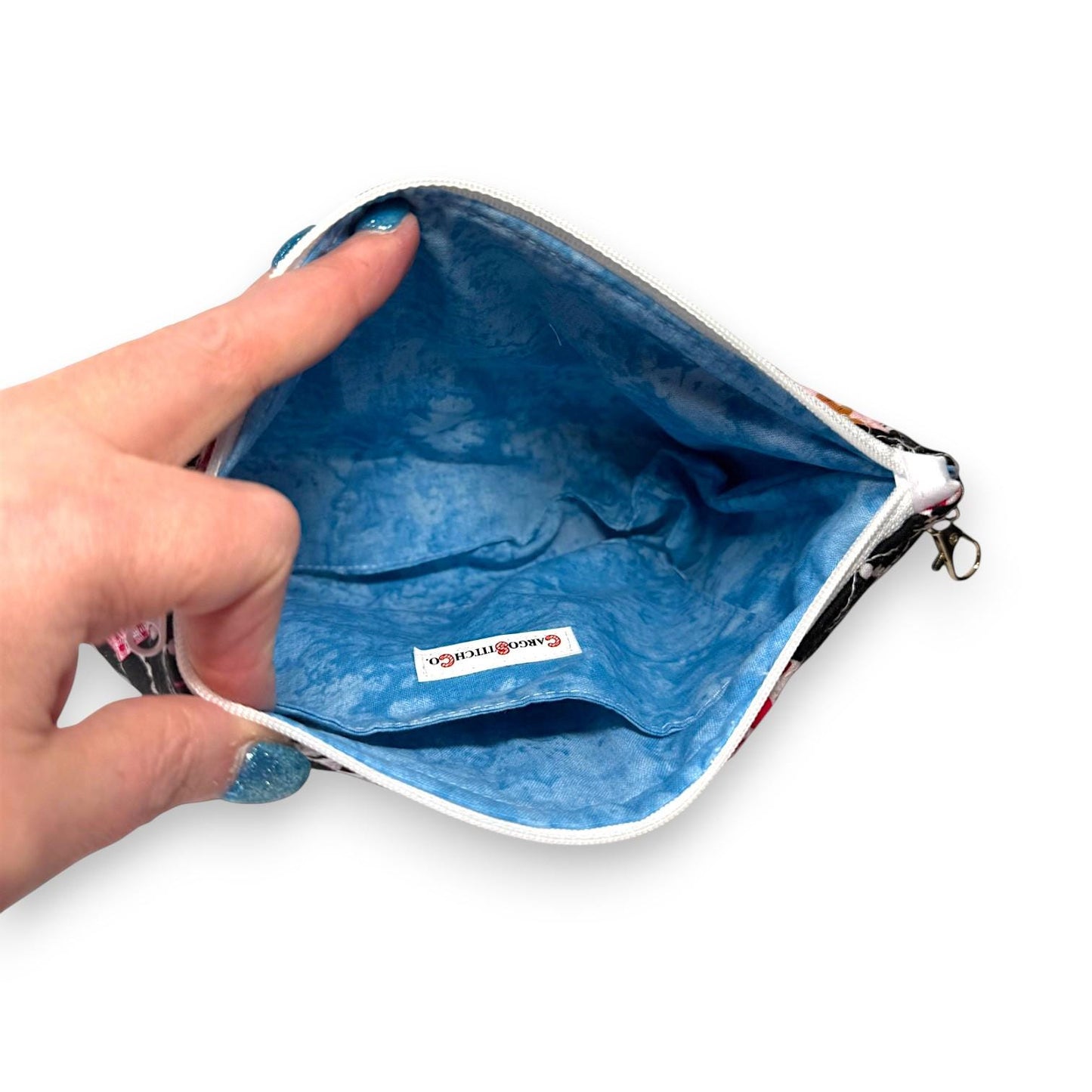 Quilted Patchwork Pouch – 8.5x7 Quilted Holiday Bag, Teacher Gift, Slip Pocket & Swivel Clip – Peppermint Lane Limited Edition