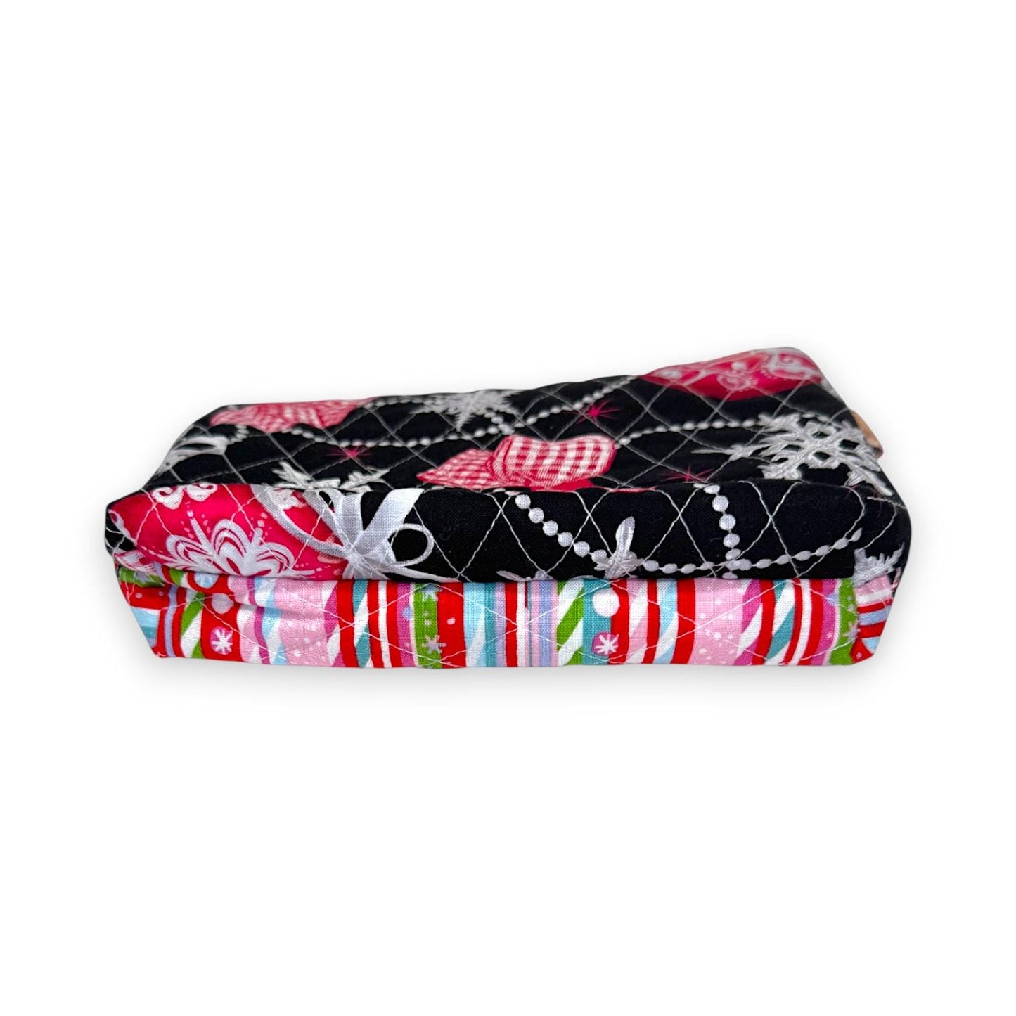 Quilted Holiday Organizer 8.5×6.5 – Peppermint Lane Limited Edition Pouch – 3 Interior Pockets, Stocking Stuffer – Christmas Gift for Her