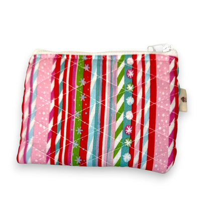 Peppermint Lane Mini Quilted Zipper Pouch, Christmas Coin Purse, Patchwork Stocking Stuffer, Small Holiday Gift