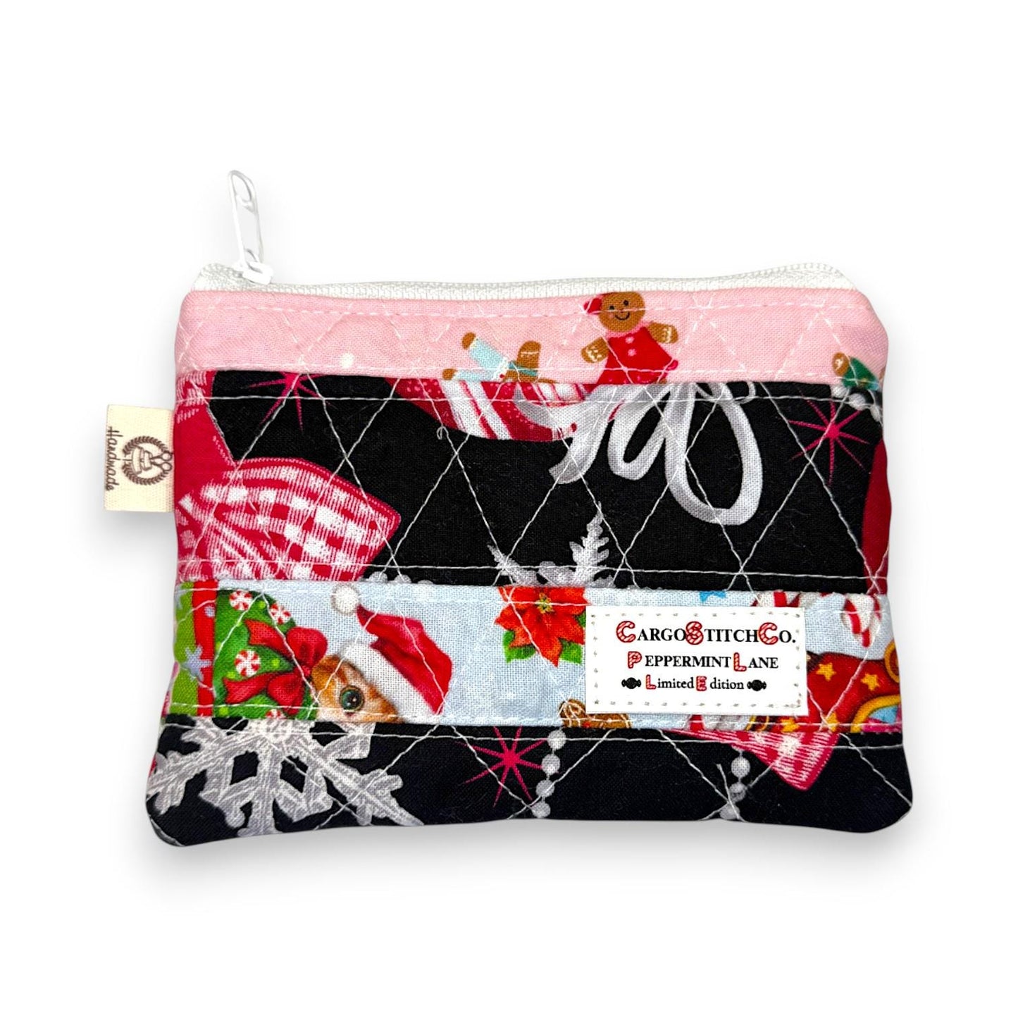 Peppermint Lane Mini Quilted Pouch – 5x4 Holiday Coin Purse, Card Holder, Cash Wallet – Limited Edition