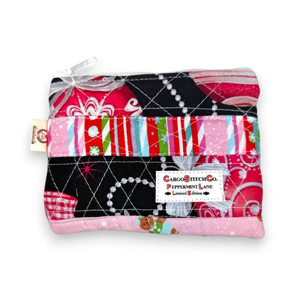 Peppermint Lane Mini Quilted Zipper Pouch, Christmas Coin Purse, Patchwork Stocking Stuffer, Small Holiday Gift