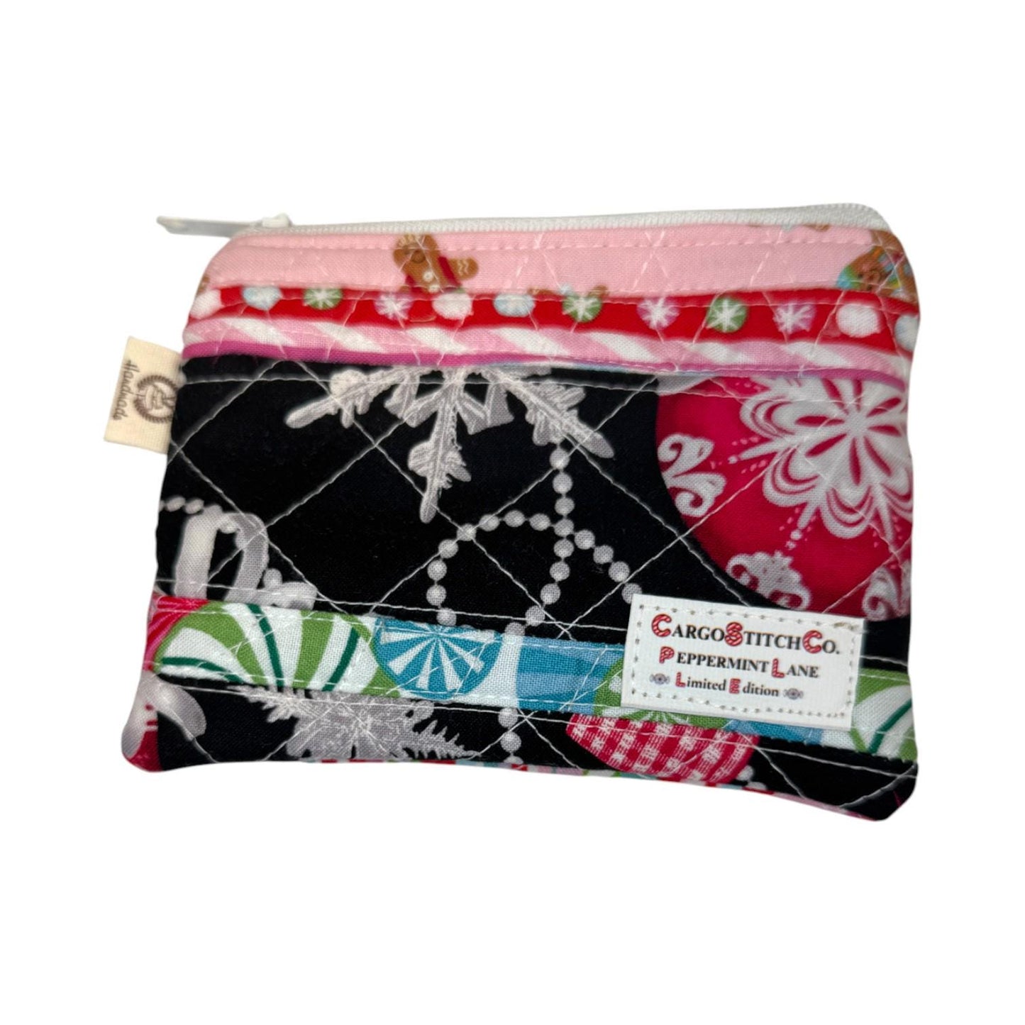 Mini Quilted Pouch – Peppermint Lane 5x4 Patchwork Holiday Coin Purse, Cash Wallet, Card Holder – Limited Edition