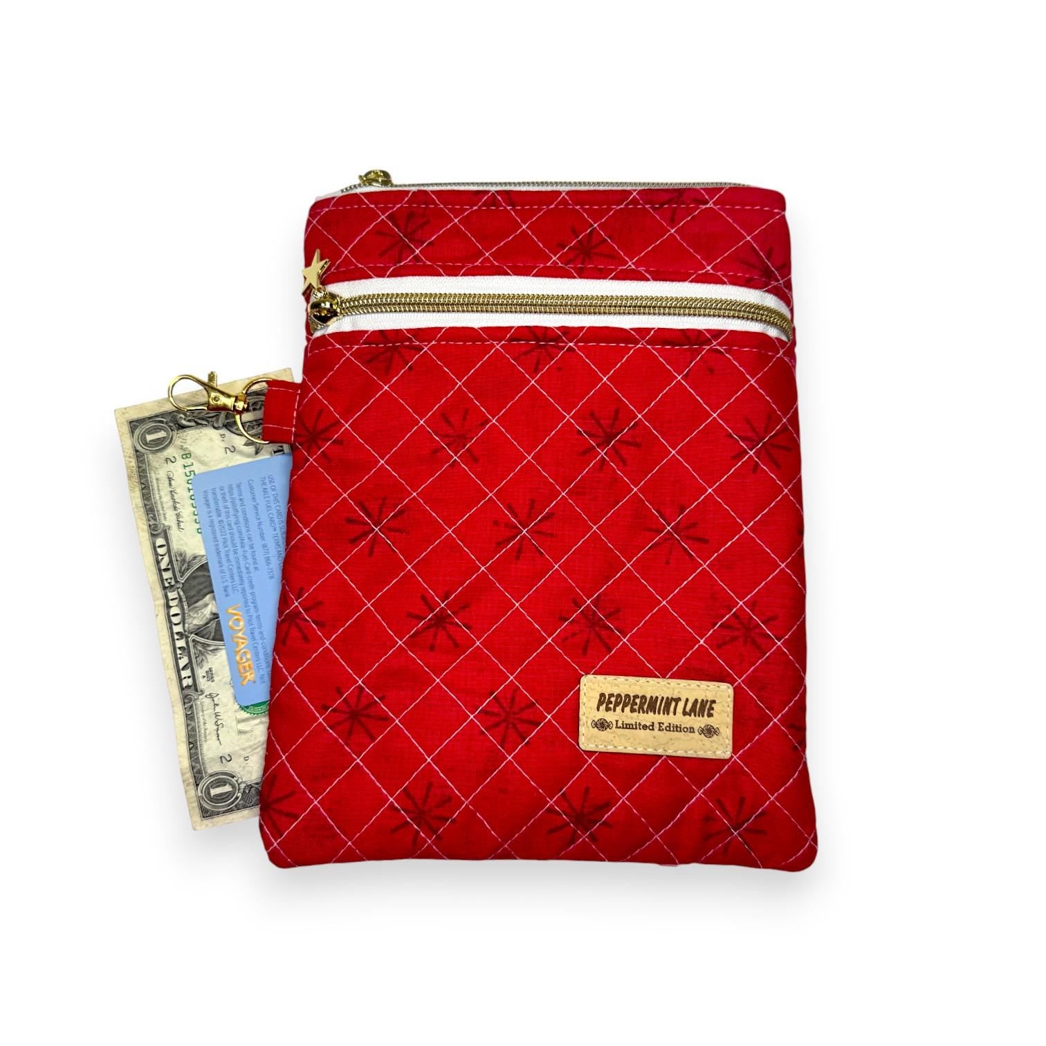 Quilted Kindle Sleeve 9.5×7 – Red Peppermint Lane – Limited Edition Holiday Case – Zipper Pocket + Slip Pocket – Tablet & Journal Pouch