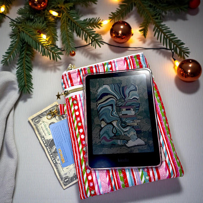 Christmas Kindle Sleeve, Quilted E-Reader Case, Peppermint Lane Limited Edition, Book Lover Gift