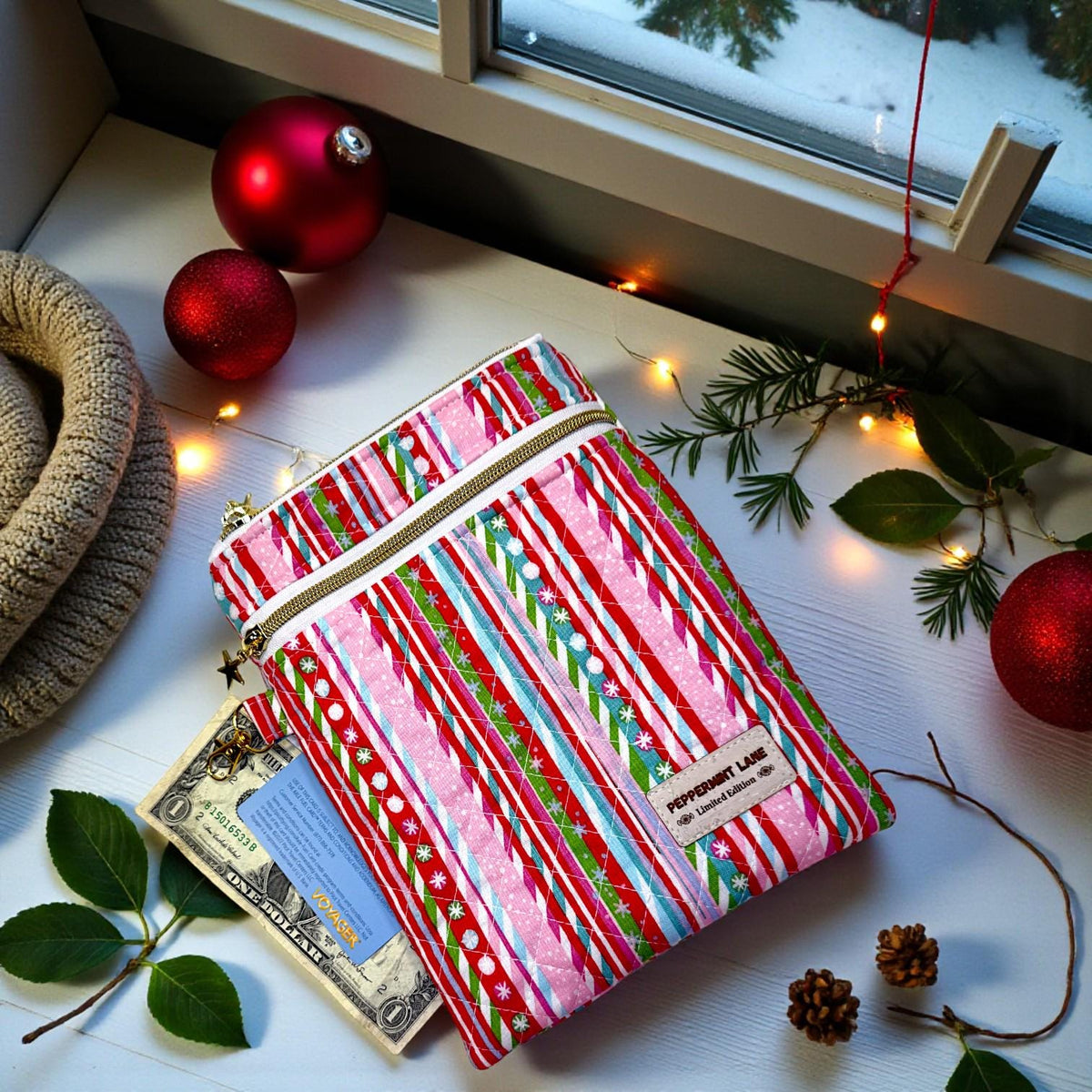 Christmas Kindle Sleeve, Quilted E-Reader Case, Peppermint Lane Limited Edition, Book Lover Gift