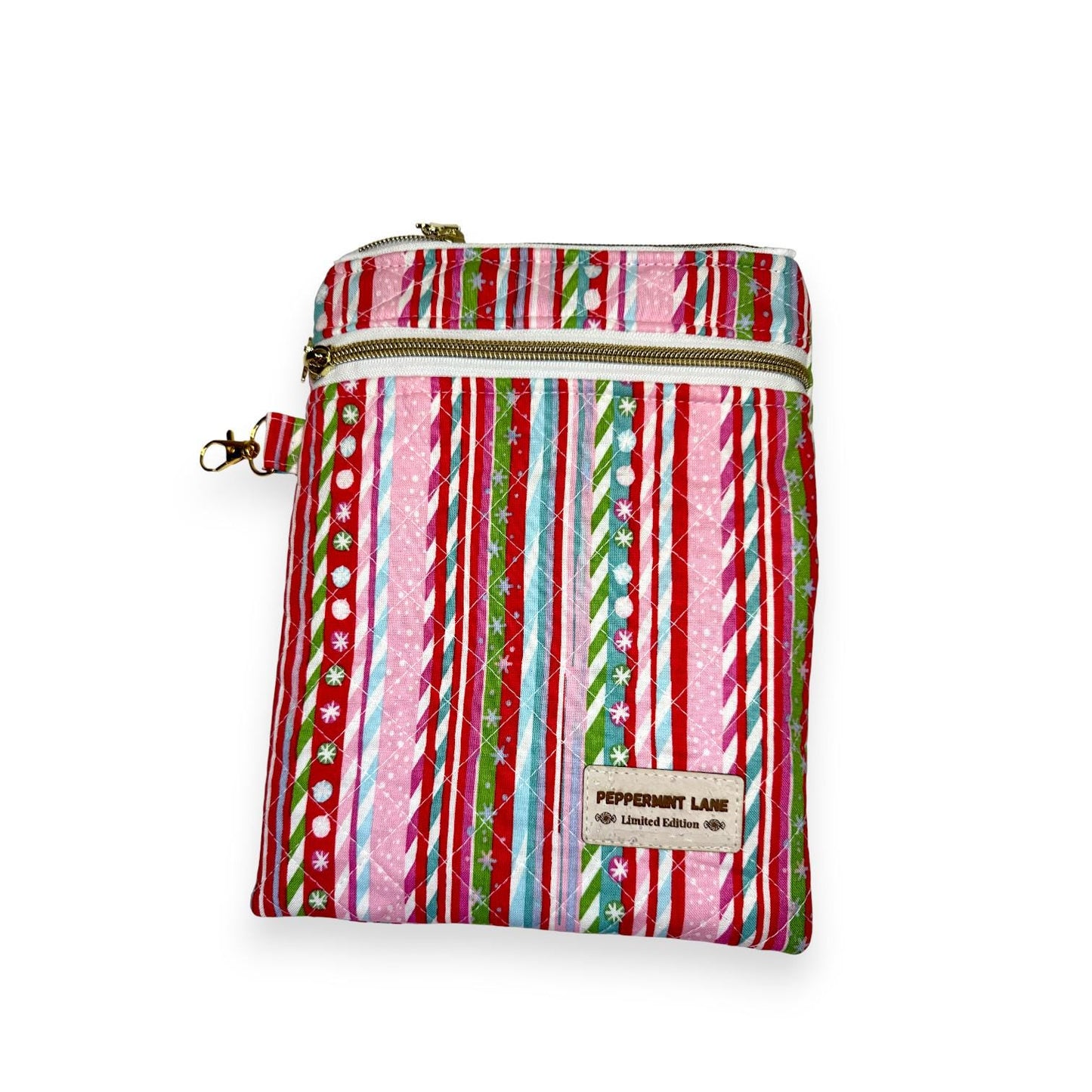 Quilted Kindle Sleeve 9.5×7 – Candy Cane Stripe – Peppermint Lane Limited Edition Holiday E-Reader Case – Slip Pocket + Zipper Pocket