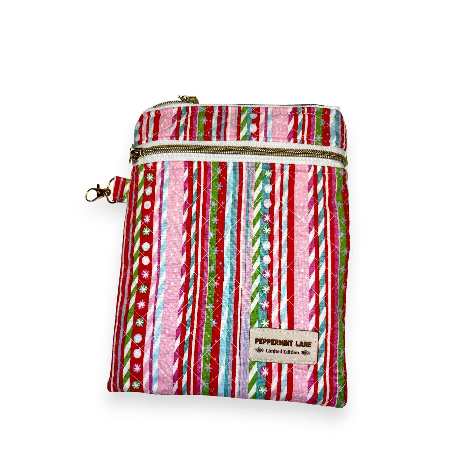 Quilted Kindle Sleeve 9.5×7 – Candy Cane Stripe – Peppermint Lane Limited Edition Holiday E-Reader Case – Slip Pocket + Zipper Pocket