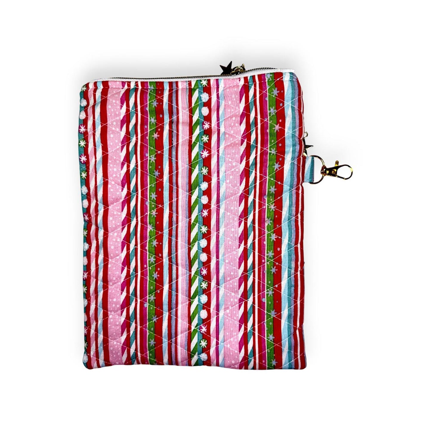 Quilted Kindle Sleeve 9.5×7 – Candy Cane Stripe – Peppermint Lane Limited Edition Holiday E-Reader Case – Slip Pocket + Zipper Pocket