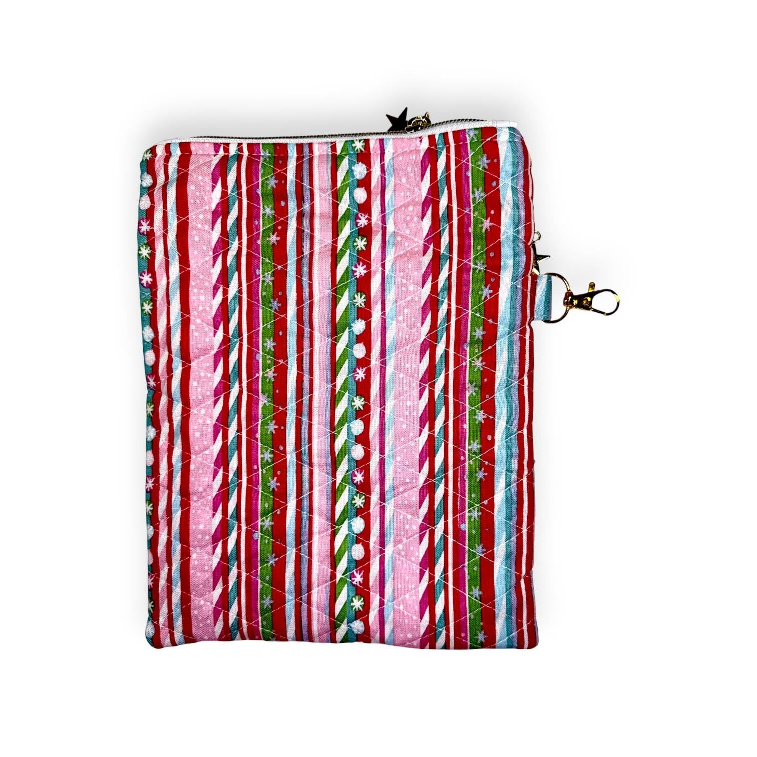 Quilted Kindle Sleeve 9.5×7 – Candy Cane Stripe – Peppermint Lane Limited Edition Holiday E-Reader Case – Slip Pocket + Zipper Pocket