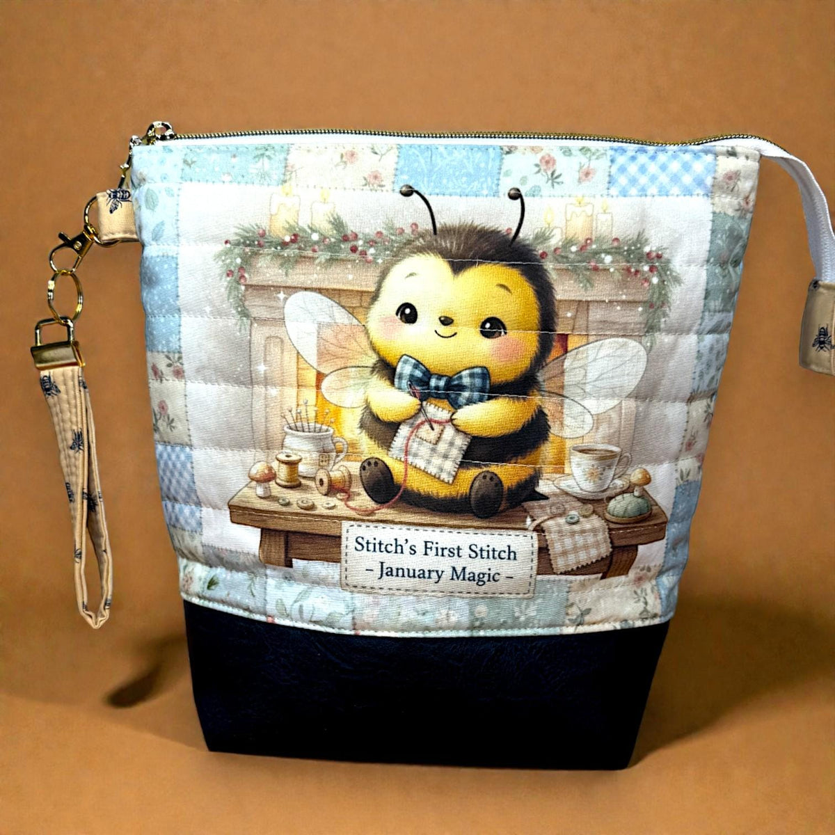 Honeycomb Hollow Quilted Project Bag | XL Bee Zipper Pouch | Journal Craft Bag | Story Zine Included