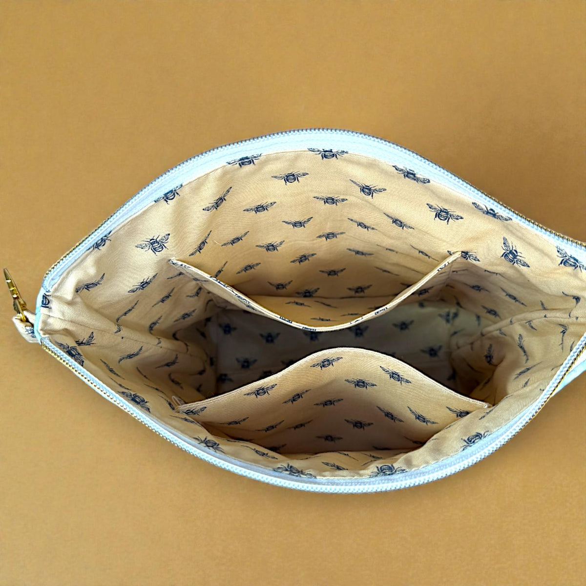 Honeycomb Hollow Quilted Project Bag | XL Bee Zipper Pouch | Journal Craft Bag | Story Zine Included