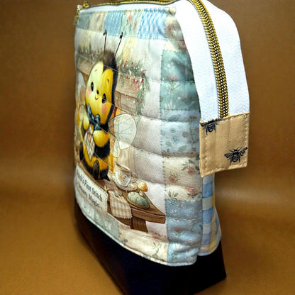 Honeycomb Hollow January Magic Quilted Zipper Pouch, Bee Project Bag, Sewing & Craft Organizer, Handmade Limited Edition