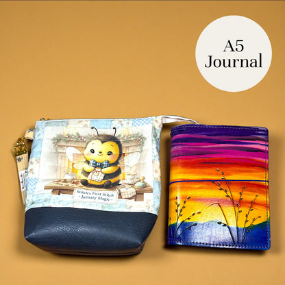 Honeycomb Hollow Quilted Project Bag | XL Bee Zipper Pouch | Journal Craft Bag | Story Zine Included