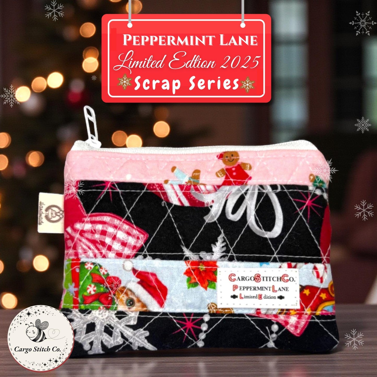 Peppermint Lane Mini Quilted Pouch – 5x4 Holiday Coin Purse, Card Holder, Cash Wallet – Limited Edition