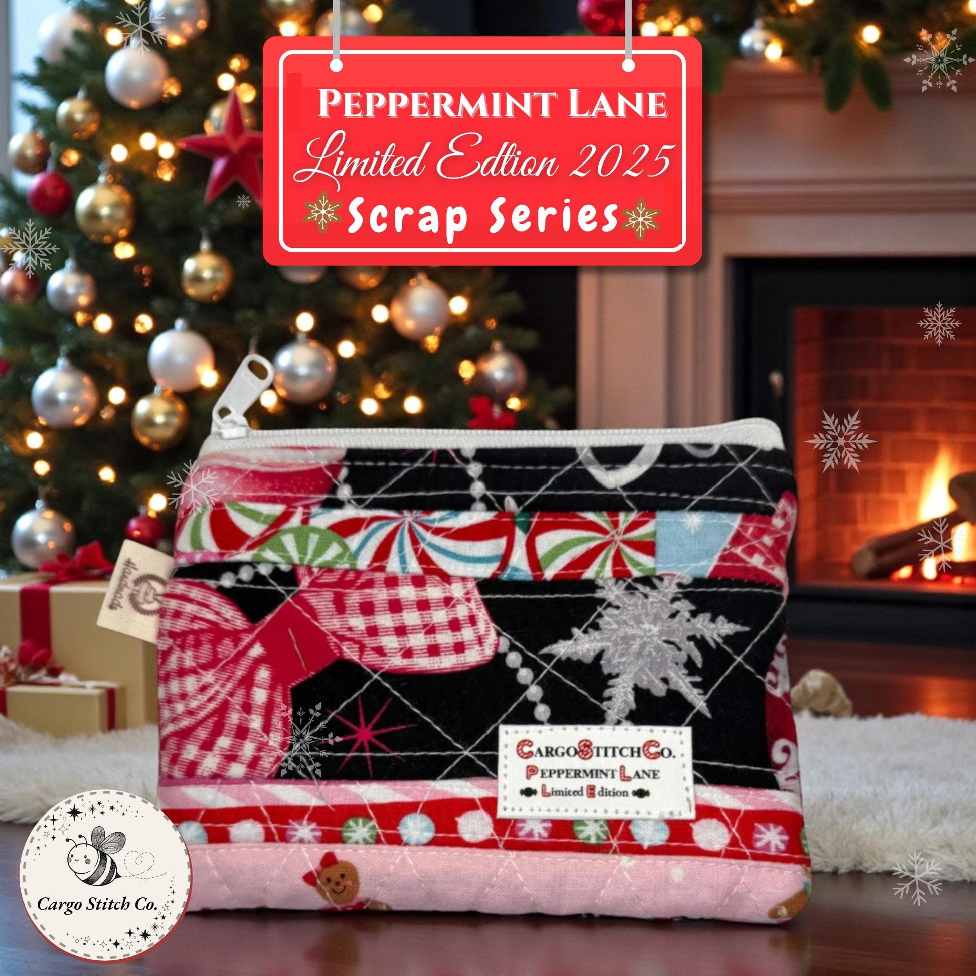 Mini Quilted Coin Pouch – 5x4 Patchwork Holiday Coin Purse, Card Holder & Cash Wallet – Peppermint Lane Limited Edition