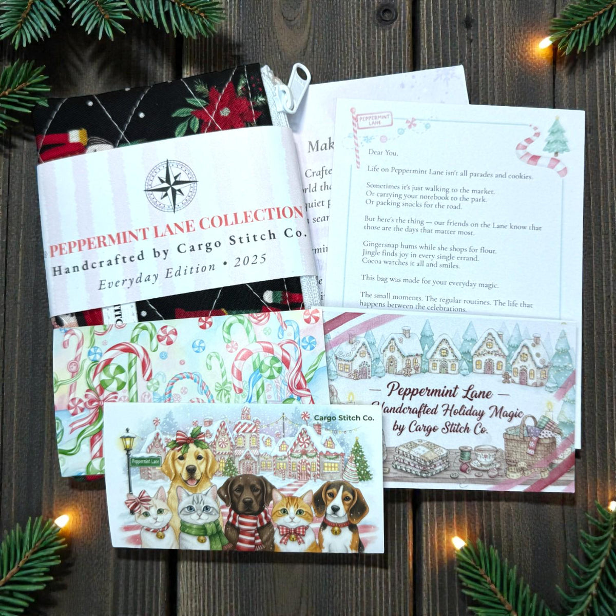 Gingerbread Christmas Quilted Pouch | Peppermint Lane Zipper Bag | Handmade Holiday Makeup Bag | Small Medium Large