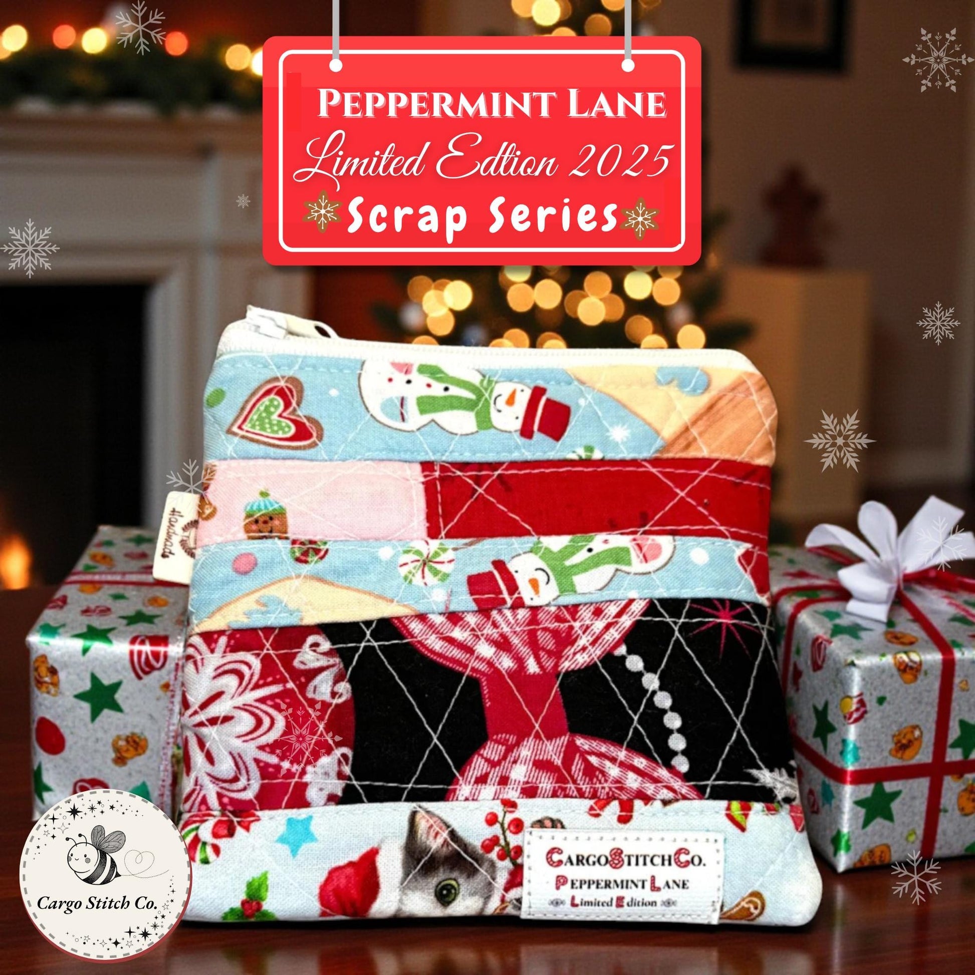 Mini Quilted Pouch Peppermint Lane Limited Edition Scrap Series 5x4 Small Coin Purse Handmade Gift