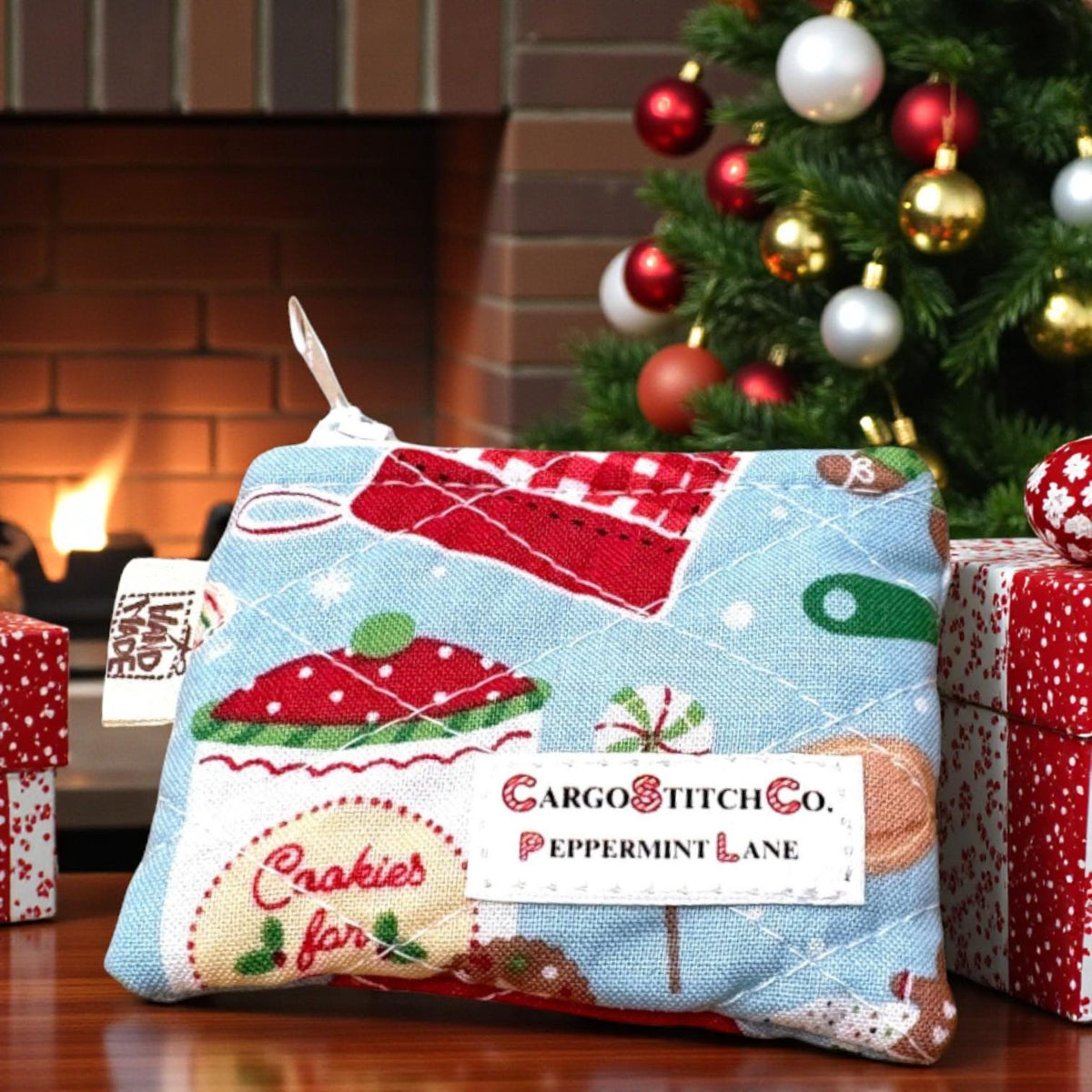 Peppermint Lane Mini Christmas Zipper Pouch, Quilted Coin Purse, Stocking Stuffer, Gift Card Holder, Choose Your Design