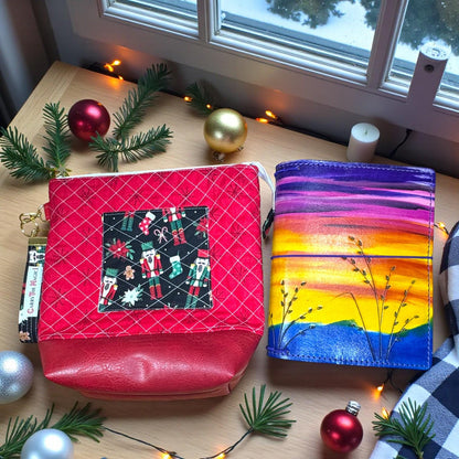 XL Nutcracker Zipper Pouch – Peppermint Lane Extra Large Quilted Project Bag with Pockets – Holiday Makeup Purse– Christmas Gift