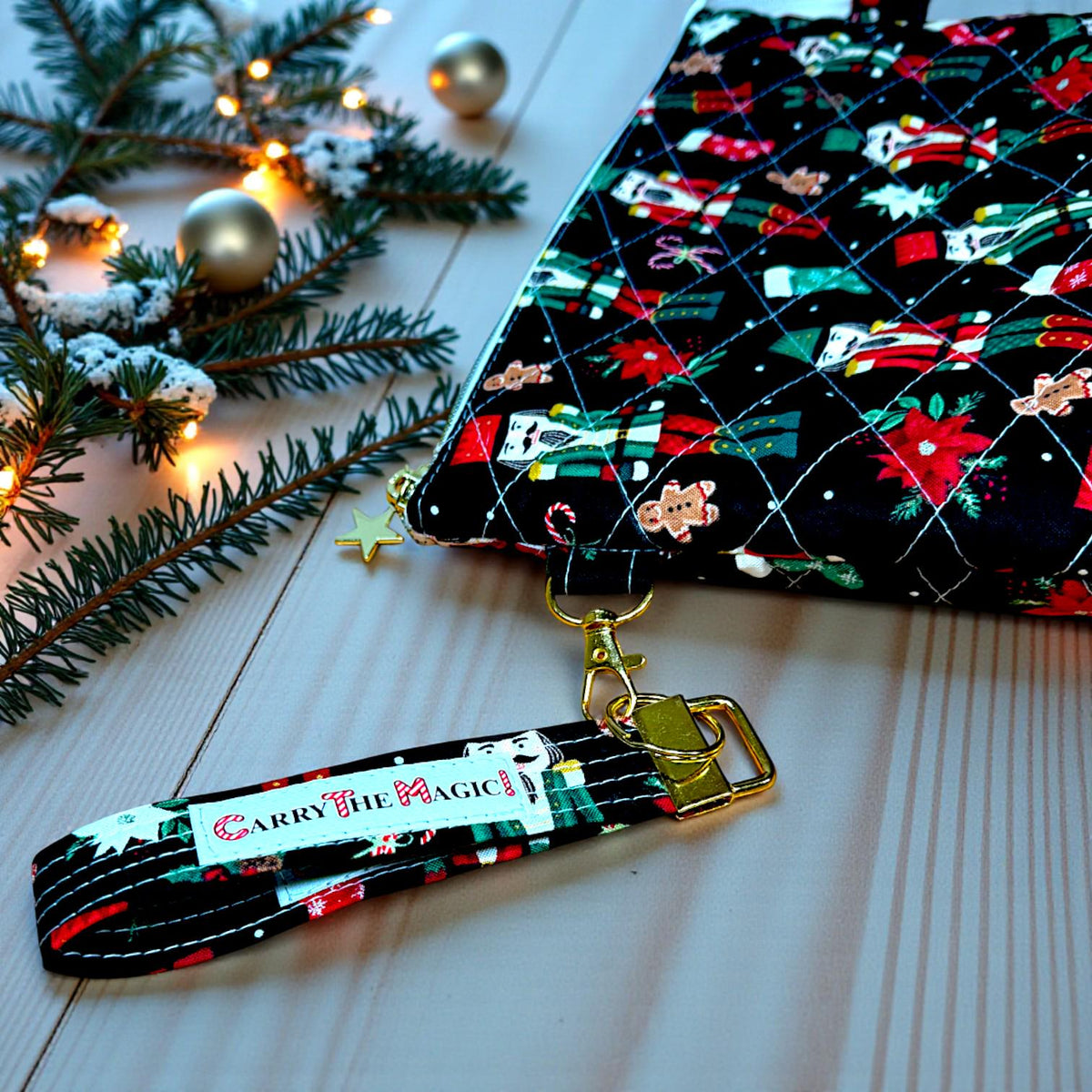 XL Nutcracker Christmas Project Bag, Quilted Zipper Pouch, Holiday Craft Organizer, Peppermint Lane Limited Edition
