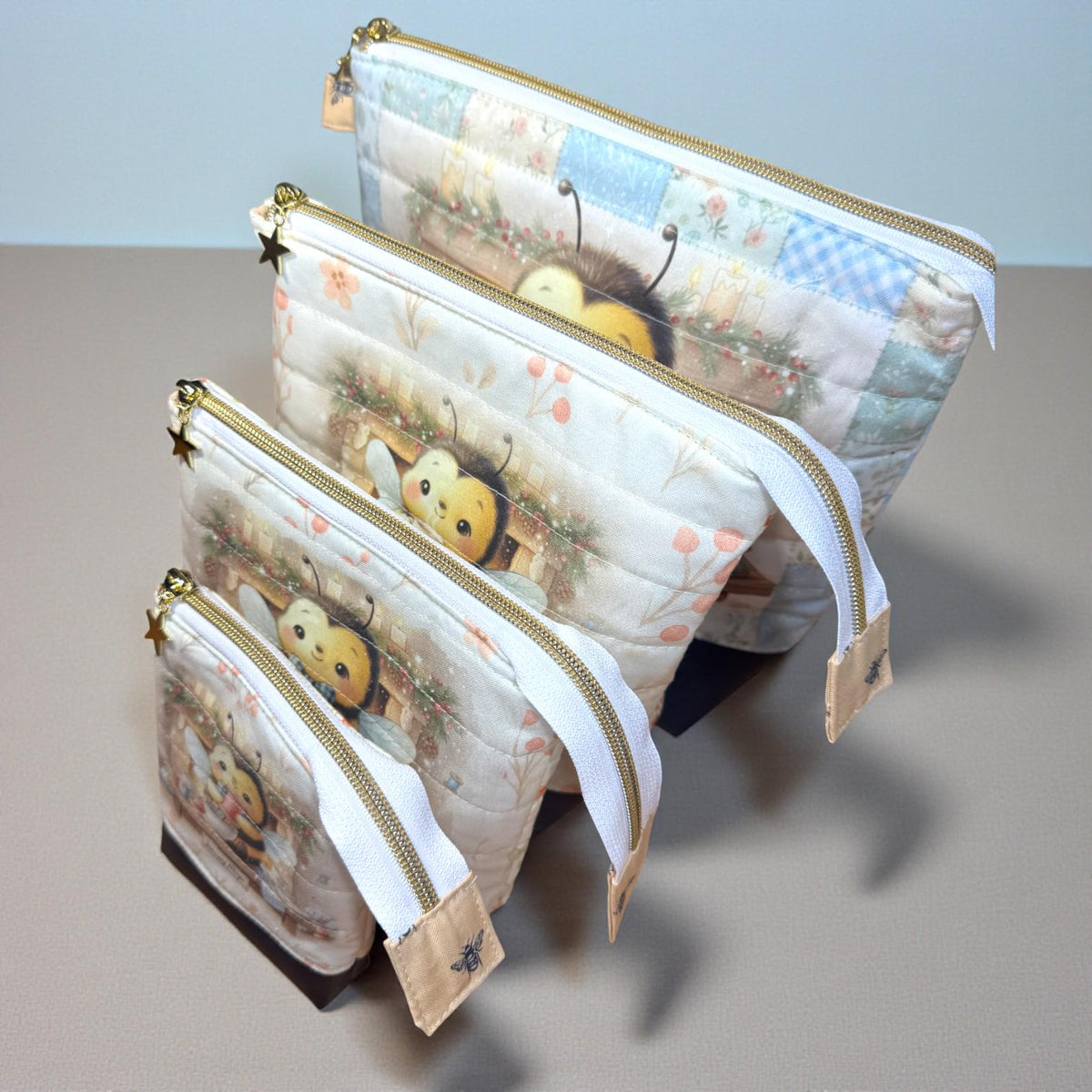 Honeycomb Hollow January Magic Quilted Zipper Pouch, Bee Project Bag, Sewing & Craft Organizer, Handmade Limited Edition