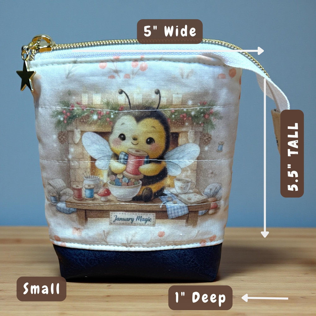 Honeycomb Hollow January Magic Quilted Zipper Pouch, Bee Project Bag, Sewing & Craft Organizer, Handmade Limited Edition