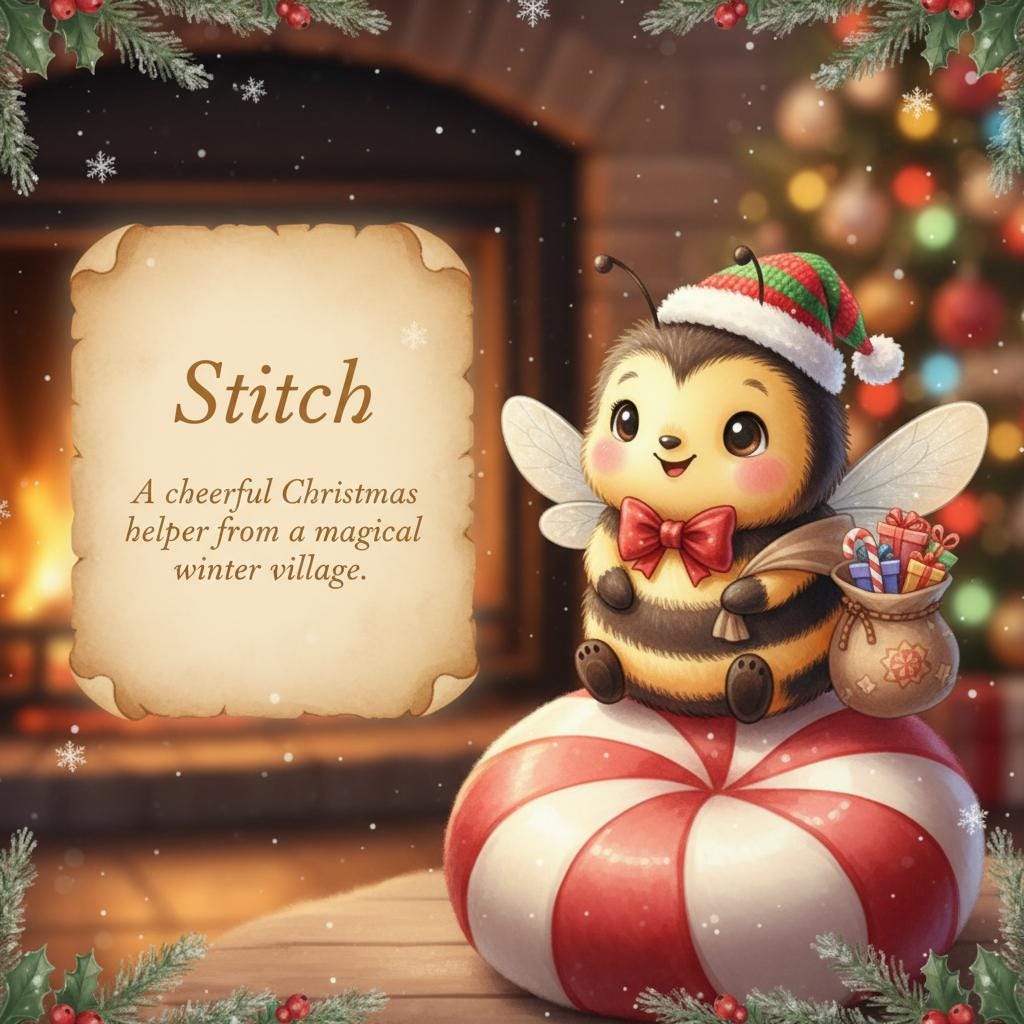 Stitch Quilted Zipper Bag • Peppermint Lane Cozy Bee Christmas Pouch • Handmade Gift • Small Holiday Bag • Stocking Stuffer