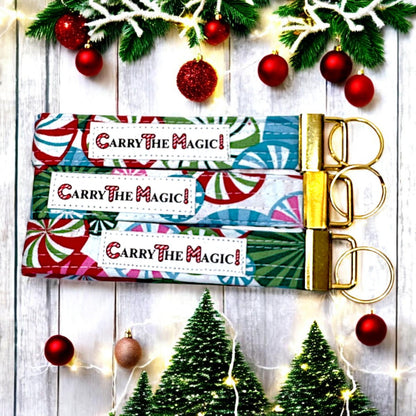 Christmas Key Fob Wristlet | Peppermint Lane Holiday Keychain | Handmade Fabric Wristlet | Stocking Stuffer Gift