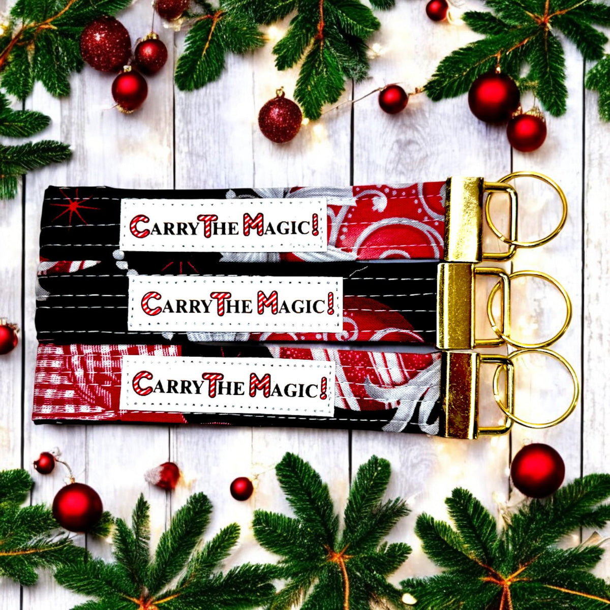 Christmas Key Fob Wristlet | Peppermint Lane Holiday Keychain | Handmade Fabric Wristlet | Stocking Stuffer Gift