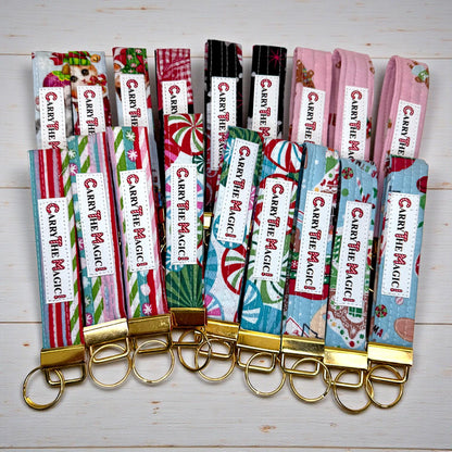 Christmas Key Fob Wristlet | Peppermint Lane Holiday Keychain | Handmade Fabric Wristlet | Stocking Stuffer Gift