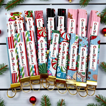 Christmas Key Fob Wristlet | Peppermint Lane Holiday Keychain | Handmade Fabric Wristlet | Stocking Stuffer Gift
