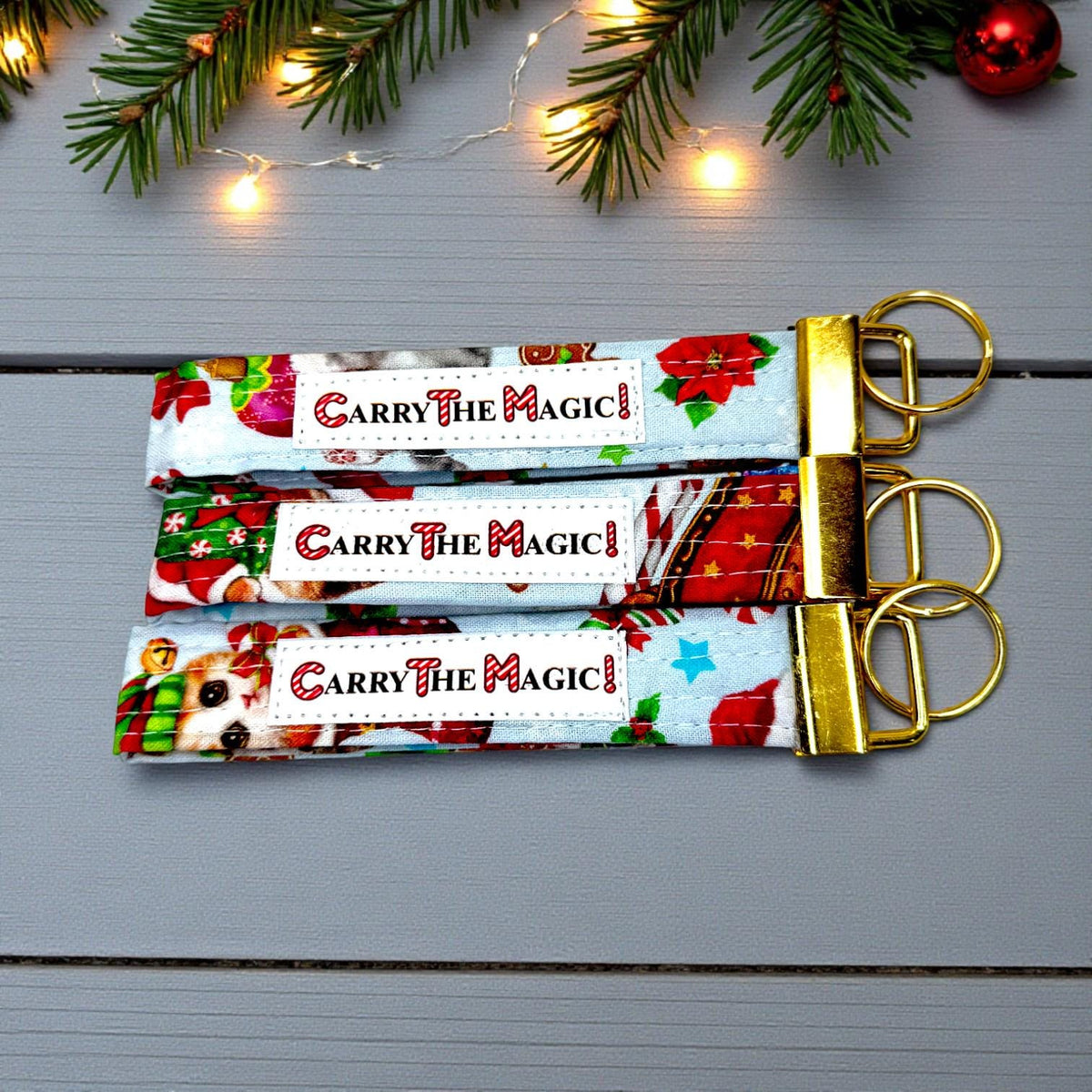 Christmas Key Fob Wristlet | Peppermint Lane Holiday Keychain | Handmade Fabric Wristlet | Stocking Stuffer Gift