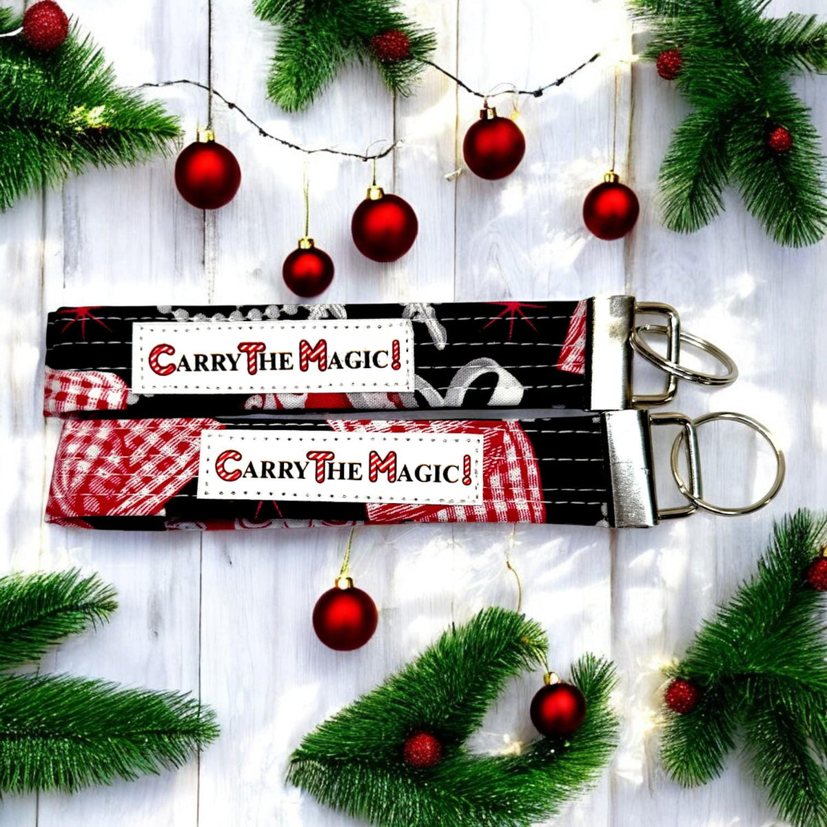 Christmas Key Fob Wristlet 6″ | Peppermint Lane Limited Edition | Handmade Holiday Keychain | Stocking Stuffer Gift