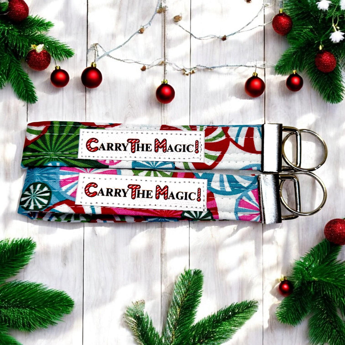 Christmas Key Fob Wristlet 6″ | Peppermint Lane Limited Edition | Handmade Holiday Keychain | Stocking Stuffer Gift