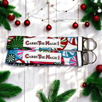Christmas Key Fob Wristlet 6″ | Peppermint Lane Limited Edition | Handmade Holiday Keychain | Stocking Stuffer Gift