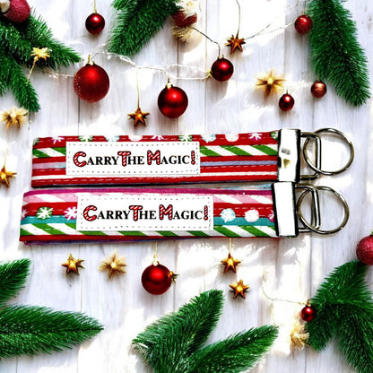 Christmas Key Fob Wristlet 6″ | Peppermint Lane Limited Edition | Handmade Holiday Keychain | Stocking Stuffer Gift