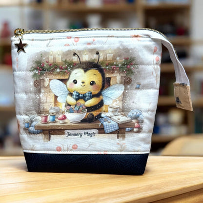 Honeycomb Hollow Quilted Project Pouch Medium | Bee Zipper Bag | Journal & Craft Supply Organizer | January Magic