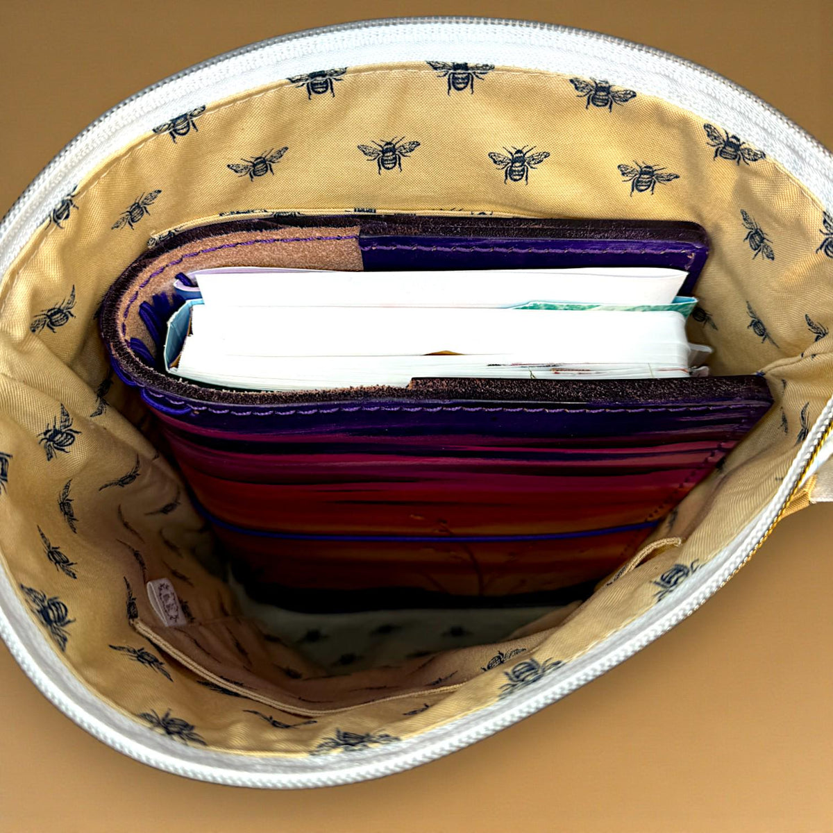 Honeycomb Hollow Quilted Project Bag | XL Bee Zipper Pouch | Journal Craft Bag | Story Zine Included