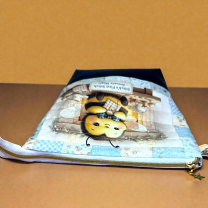 Honeycomb Hollow Quilted Project Bag | XL Bee Zipper Pouch | Journal Craft Bag | Story Zine Included