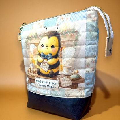 Honeycomb Hollow Quilted Project Bag | XL Bee Zipper Pouch | Journal Craft Bag | Story Zine Included