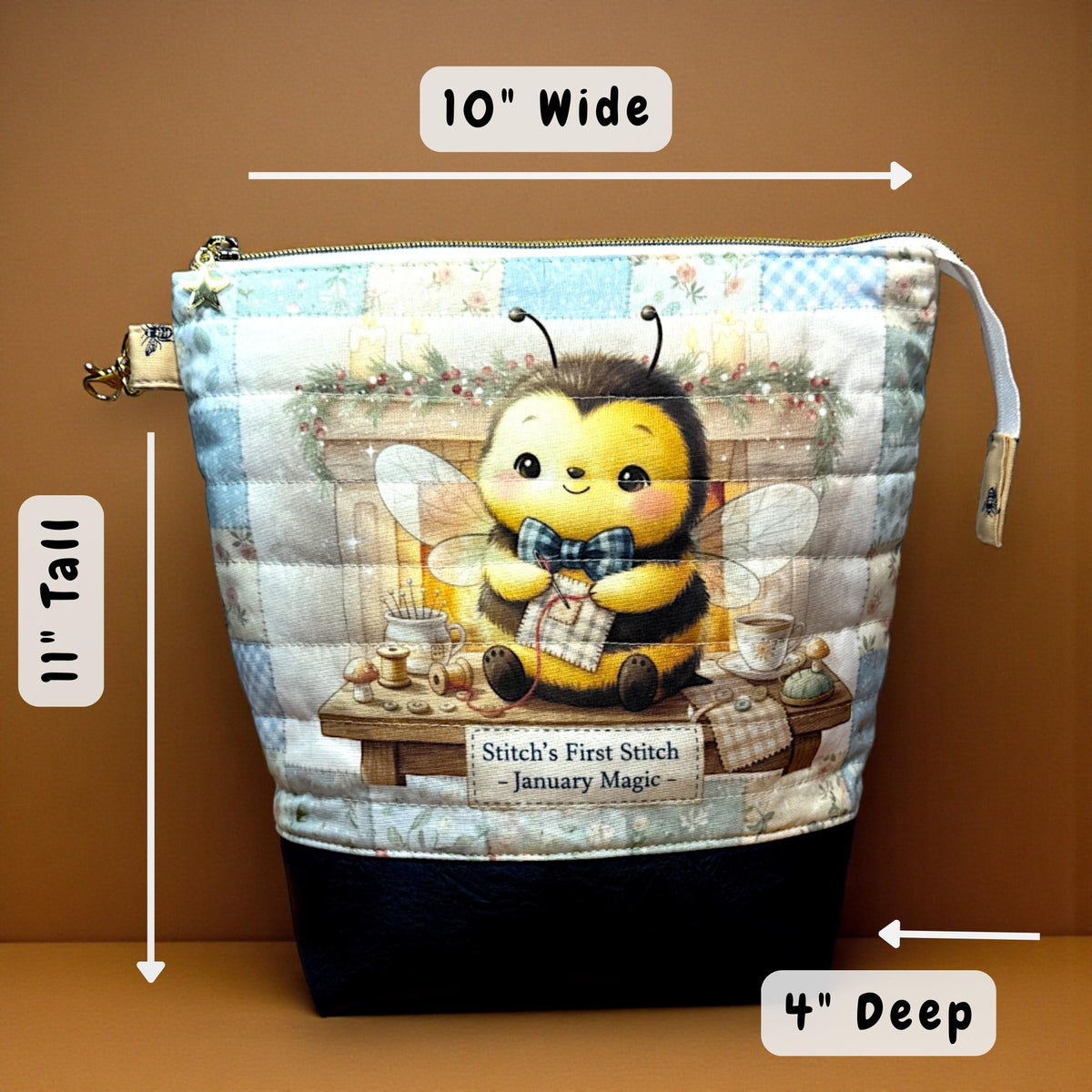 Honeycomb Hollow January Magic Quilted Zipper Pouch, Bee Project Bag, Sewing & Craft Organizer, Handmade Limited Edition