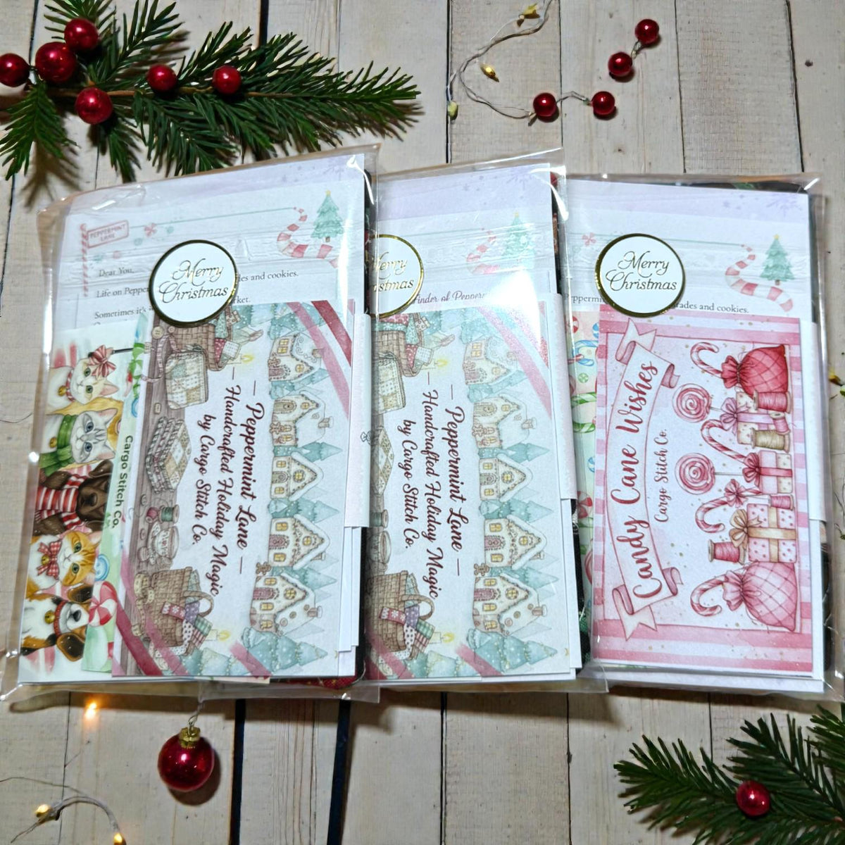 Peppermint Lane Quilted Zipper Pouch | Large Christmas Patchwork Bag | Handmade Scrap Series | Makeup Craft Travel Bag