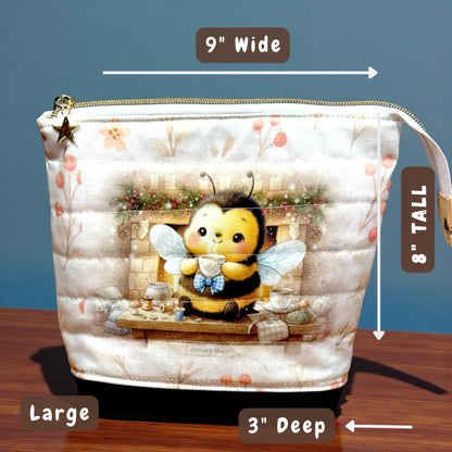 Honeycomb Hollow January Magic Quilted Zipper Pouch, Bee Project Bag, Sewing & Craft Organizer, Handmade Limited Edition