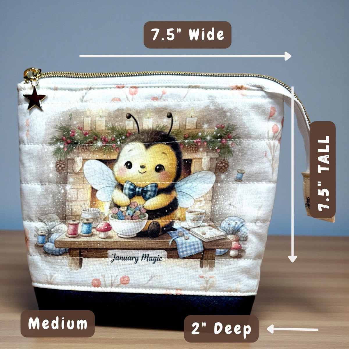 Honeycomb Hollow January Magic Quilted Zipper Pouch, Bee Project Bag, Sewing & Craft Organizer, Handmade Limited Edition