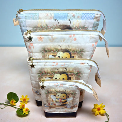 Honeycomb Hollow January Magic Quilted Zipper Pouch, Bee Project Bag, Sewing & Craft Organizer, Handmade Limited Edition