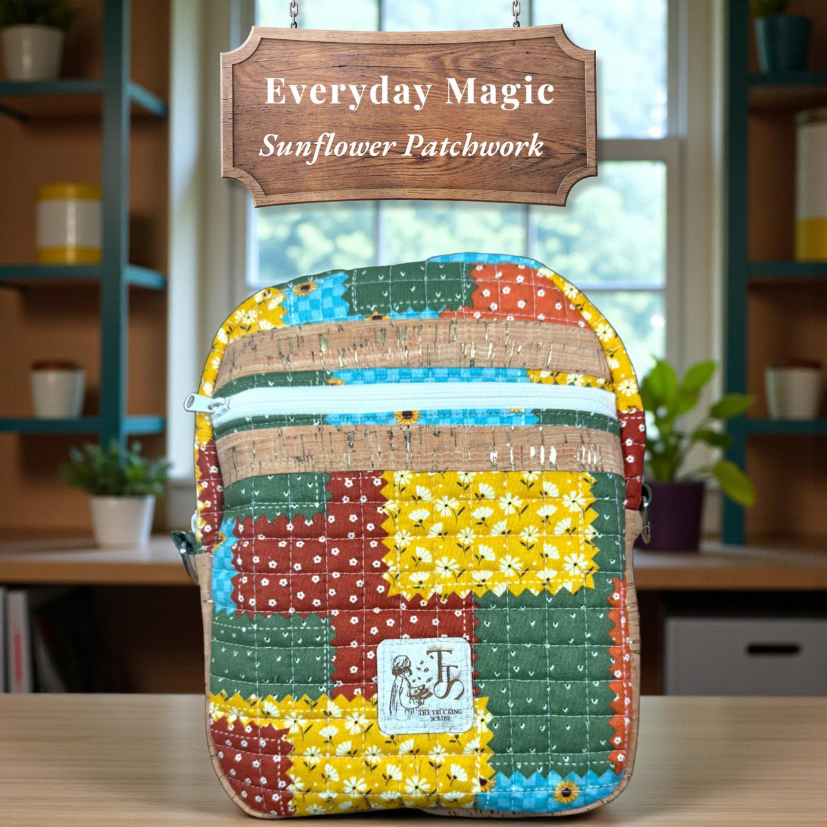 Evergreen Sunflower Patchwork Crossbody Bag | Quilted Everyday Purse | Handmade by Cargo Stitch Co.