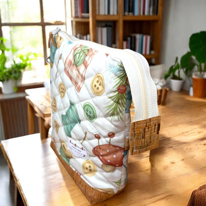 Quilted Sewing Project Bag | Maker’s Table Large Craft Organizer | Cork Bottom Zipper Pouch | Gift for Sewist & Quilter