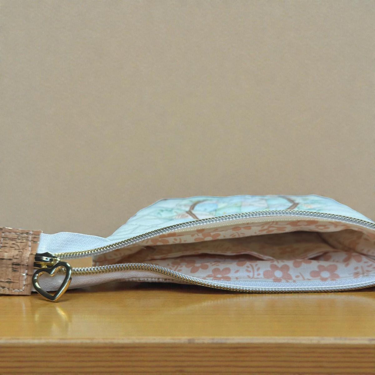Quilted Zipper Pouch, Cork Bottom Cosmetic Bag, Handmade Makeup Bag, Project Pouch, Journal Supplies Organizer, Gift for Her