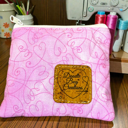 Pink Drawstring Project Bag, Quilted Zipper Pouch, Handmade Organizer, Quiet Places Collection, Sewing & Journal Gift
