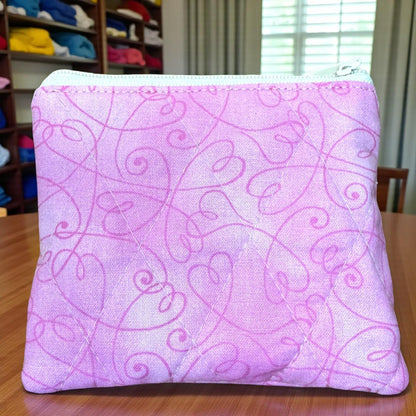 Pink Drawstring Project Bag, Quilted Zipper Pouch, Handmade Organizer, Quiet Places Collection, Sewing & Journal Gift